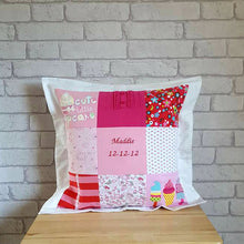 Load image into Gallery viewer, 16" square cushion made from your babies special clothing .