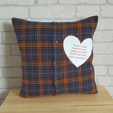 Load image into Gallery viewer, square 16" cushion made from a top of your choice with a heart patch on the front.