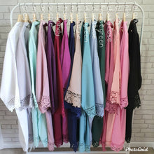 Load image into Gallery viewer, lace edged cotton robe wrap around with tie in 16 colours