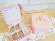 Load image into Gallery viewer, soft pink mini jewellery box with a name across the front in gold text.